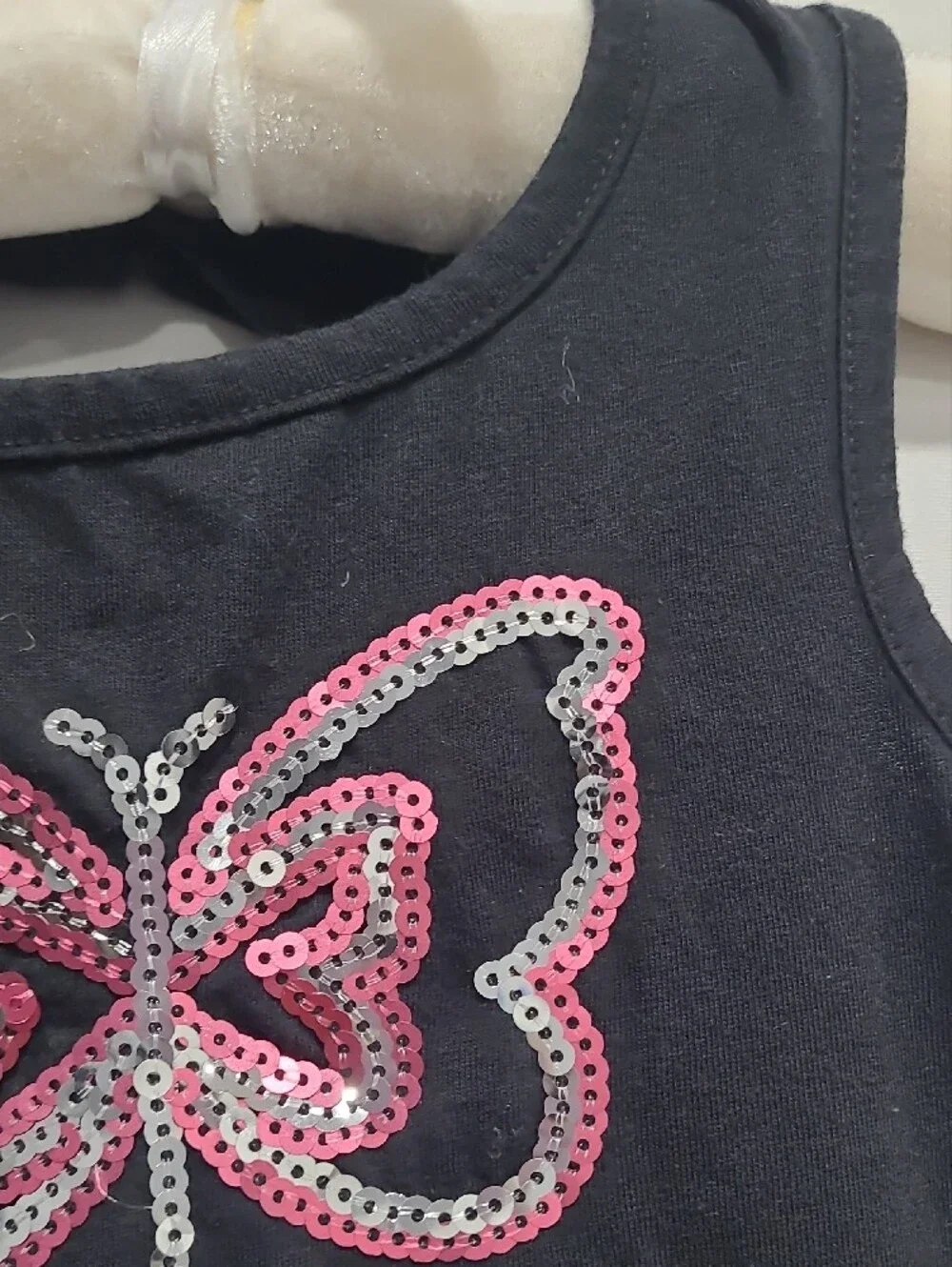 Girls Black Tank Dress with Pink Sequin Butterfly Sz 6